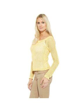 Torn by Ronny Kobo Hayden Open Knit Holey Sweater Yellow Long Sleeve NWT